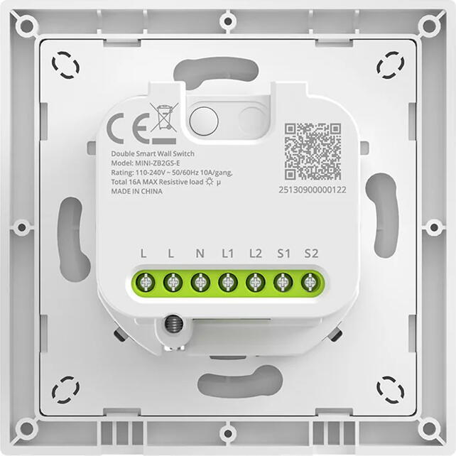 Sonoff MINI-ZB2GS-E Mini Duo 2-Gang Zigbee 3.0 Smart Wall Switch, 10A per Channel, 110-240V, Neutral Required, Zigbee Router, Detach Relay Mode