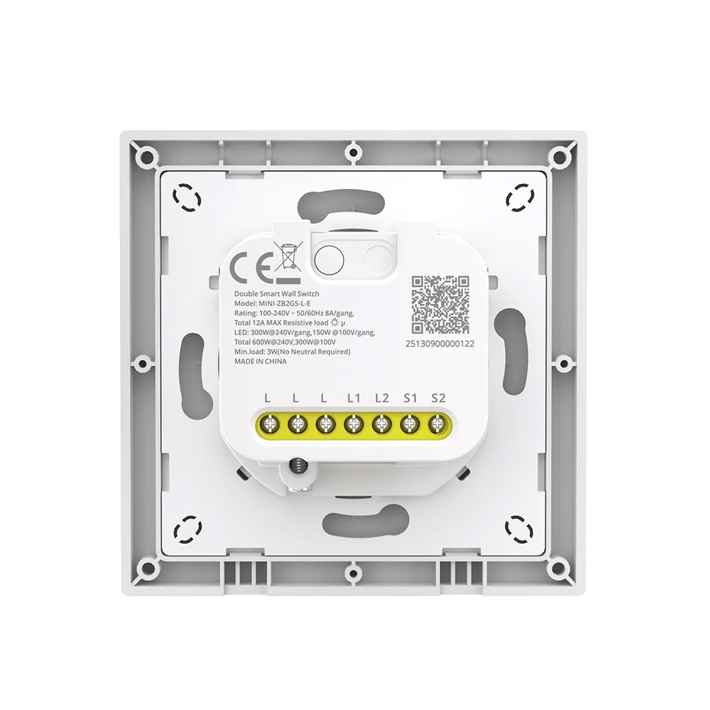 Intrerupator Smart Sonoff MINI-ZB2GS-L-E Mini Duo 2-Gang Zigbee 3.0, Fara Fir Neutru, 8A per Canal, 100-240V AC, PC Ignifug
