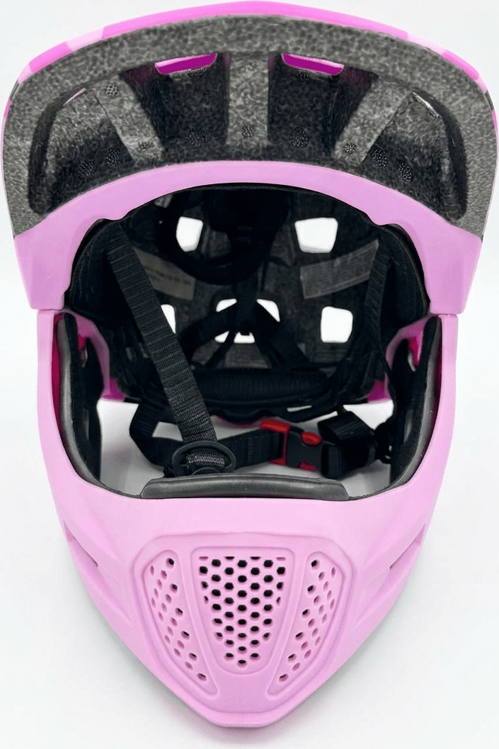 Fox Full Face MTB Downhill BMX Helmet, Polycarbonate ABS Hard Shell with EPS Foam, Aerodynamic Visor and Integrated Chin Bar, Pink