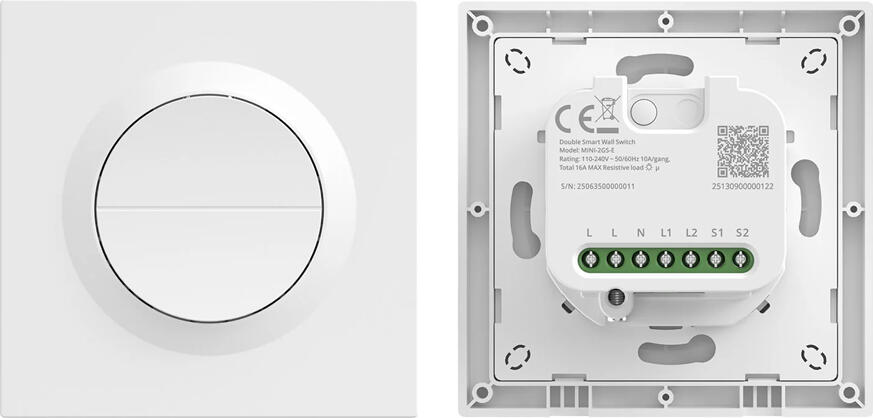 Умный двухканальный выключатель Sonoff MINI-2GS-E Mini Duo, Matter через Wi-Fi, 10А на канал, 16А общая нагрузка, режим Detach Relay, Apple Home, Alexa
