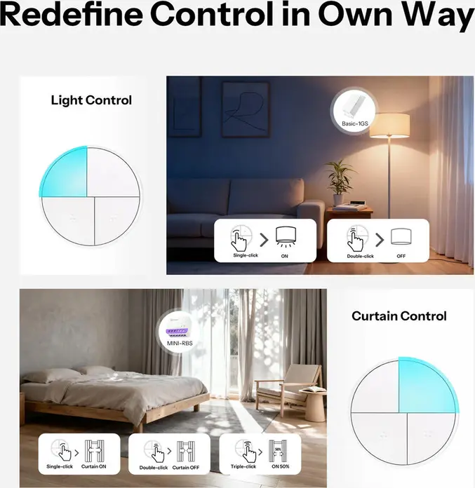 Sonoff SNZB-01M Zigbee 3.0 Smart Scene Button Orb, 4-in-1 Wireless Remote Control, Single/Double/Triple/Long Press, PC Material, 50mm Diameter