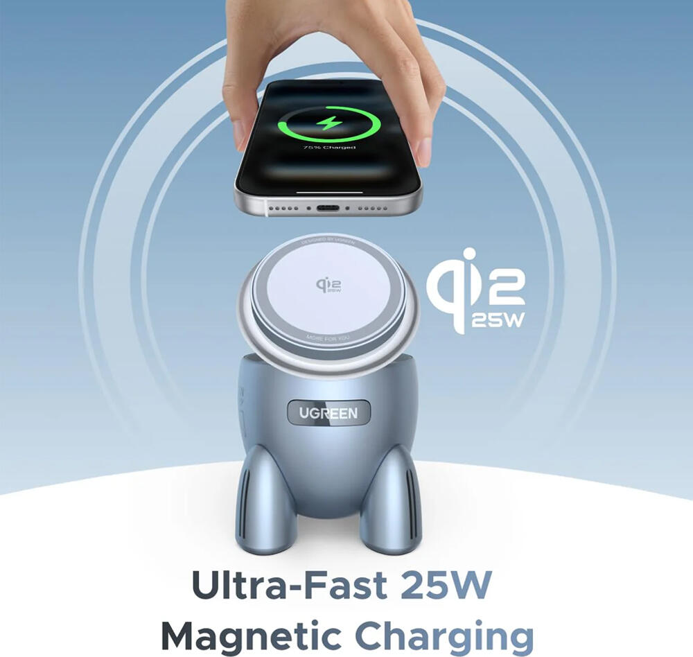 UGREEN UNO W713 2-in-1 Magnetic Wireless Charger Qi2 Certified 25W Fast Charging Station for iPhone 17 16 15 14 13 12 and AirPods Foldable Stand