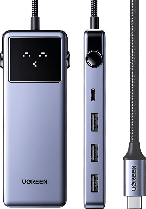 UGREEN CM888 Uno 7-in-1 USB-C Hub, 4K@60Hz HDMI 2.0, 100W PD 3.0, Gigabit Ethernet RJ45, USB-A 3.0 & USB-C Data Ports, Pixel Display, Space Gray