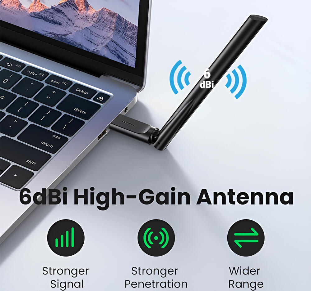 UGREEN CM496 Dual Band USB Wi-Fi Adapter, AC633 Mbps Wireless Network Dongle with 6dBi High-Gain External Antenna, USB 2.0, Windows & Linux Support