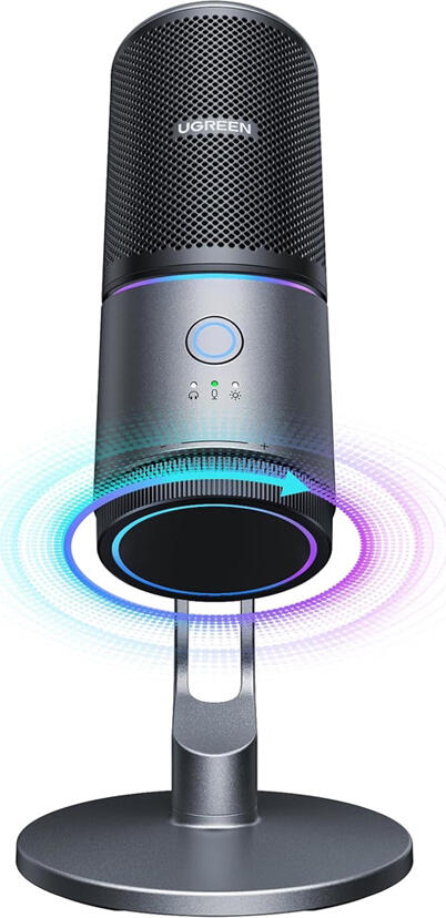UGREEN CM769 Desktop USB Condenser Microphone, Cardioid 14mm Capsule, 24-bit/96kHz, DSP ENC Noise Reduction, RGB Lighting, Zero-Latency Monitoring