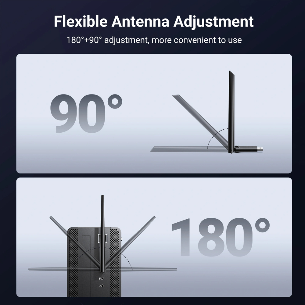 USB-адаптер Wi-Fi 6 UGREEN CM763 AX900 Dual Band, 600Мбит/с 5ГГц + 287Мбит/с 2.4ГГц, внешняя антенна 6dBi, режимы клиента и точки доступа, Windows 10/11, Linux