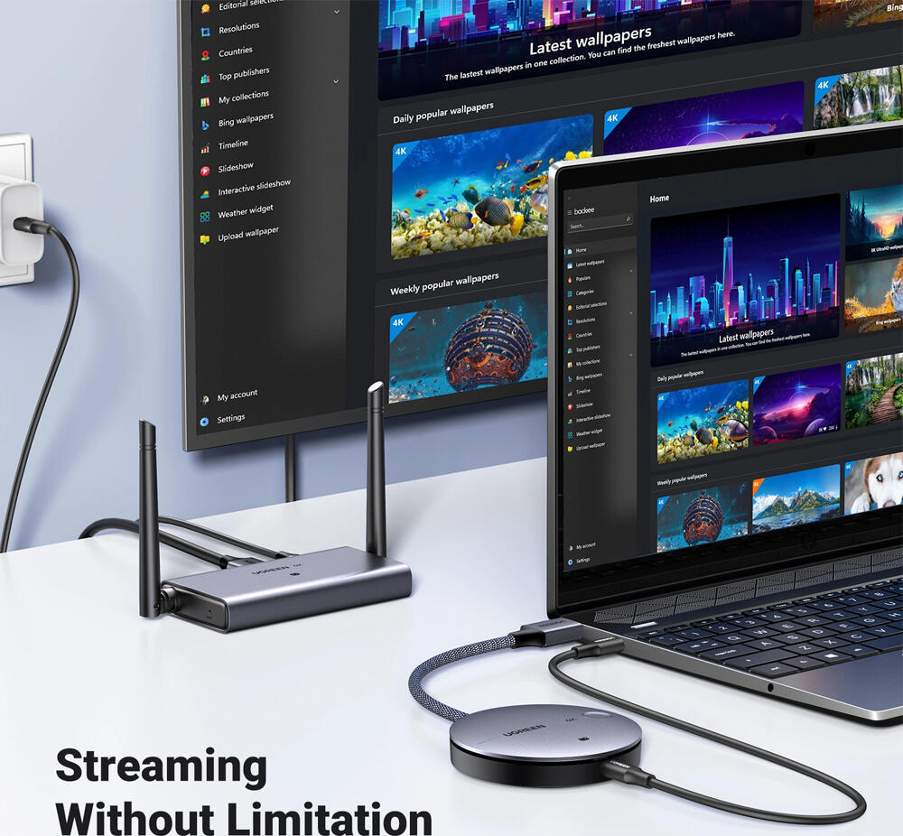 Kit Transmițător și Receptor HDMI Wireless UGREEN CM586, Rezoluție 4K@30Hz, Distanță 50m, Dual-Band 2.4GHz/5GHz, Ieșiri HDMI VGA Audio, Aluminiu Space Gray