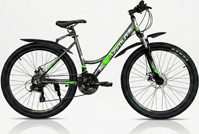 Bicicleta Azimut 26 pentru femei, cadru de aluminiu low-step, echipare Shimano Tourney 7 viteze, anvelope Kenda, suspensie przedinalta si aripi