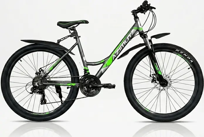 Bicicleta Azimut 26 pentru femei, cadru de aluminiu low-step, echipare Shimano Tourney 7 viteze, anvelope Kenda, suspensie przedinalta si aripi