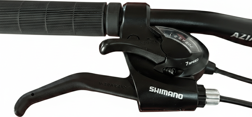 Bicicleta Azimut 26 pentru femei, cadru de aluminiu low-step, echipare Shimano Tourney 7 viteze, anvelope Kenda, suspensie przedinalta si aripi