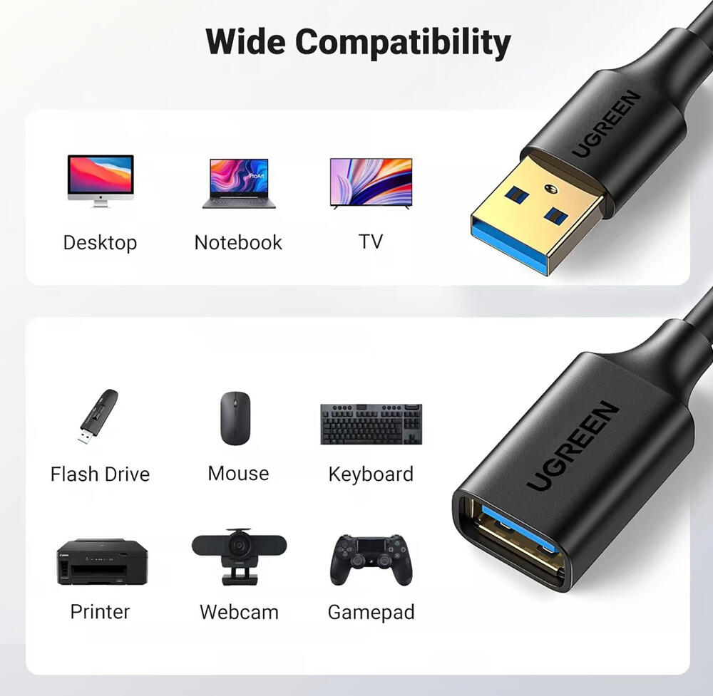 UGREEN US129 USB 3.0 Extension Cable 5m, SuperSpeed 5Gbps Data Transfer, Gold-Plated Connectors, USB Type-A Male to Female, Black