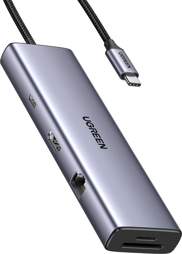 USB-C хаб UGREEN CM498 9-в-1, HDMI 4K@60Hz, Power Delivery PD 100W, Gigabit Ethernet RJ45, USB 3.0, картридеры SD/TF, алюминиевый корпус, черный