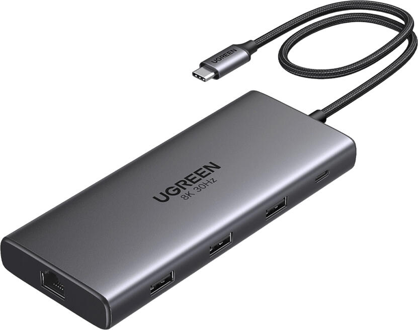UGREEN HUB 10in1 USB-C to 2*HDMI(8K@30Hz)+USB-A3.0+USB-C3.0+2*USB-A2.0+SD/TF+GigabitRJ45+PD(100W) | CM639, Space Gray