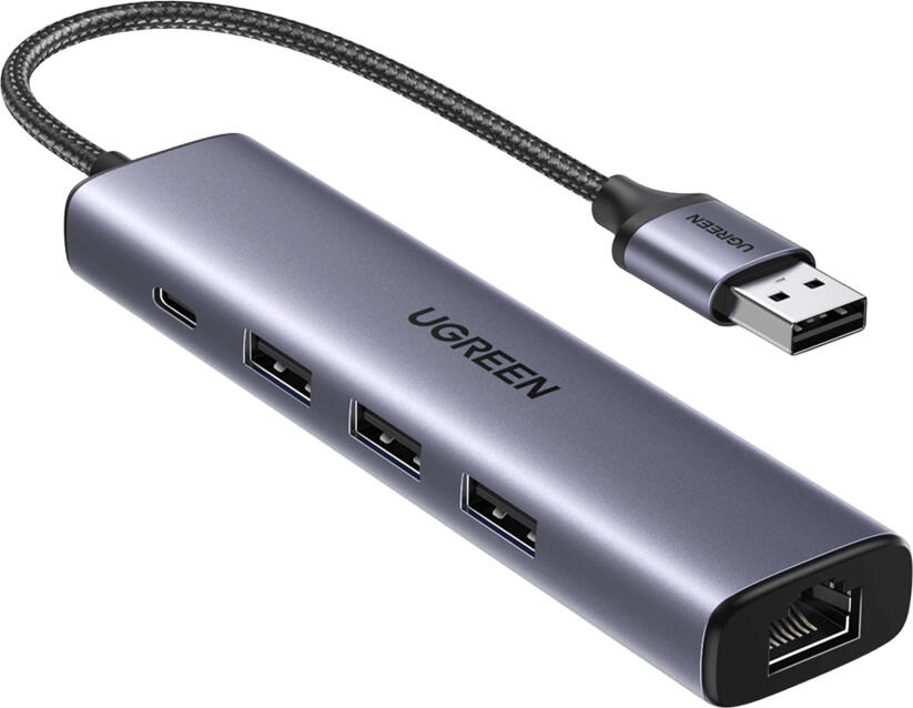 UGREEN HUB 5in1 USB-A 3.0 to 3*USB3.0+Gigabit RJ45+PD 100W | CM475, Grey