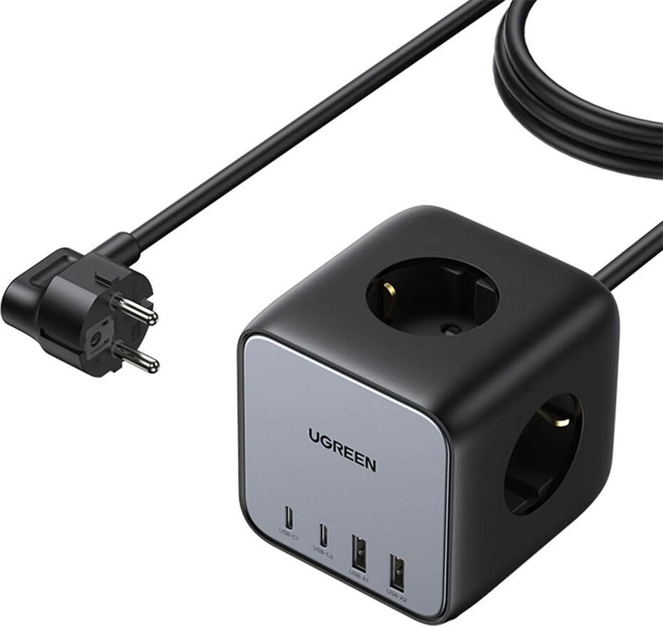 UGREEN Power Strip DigiNest Cube 65W - 3 x Soket, 2xUSB-A, 2xUSB-C, GaN, 3680W CD268, 1.8m, Black
