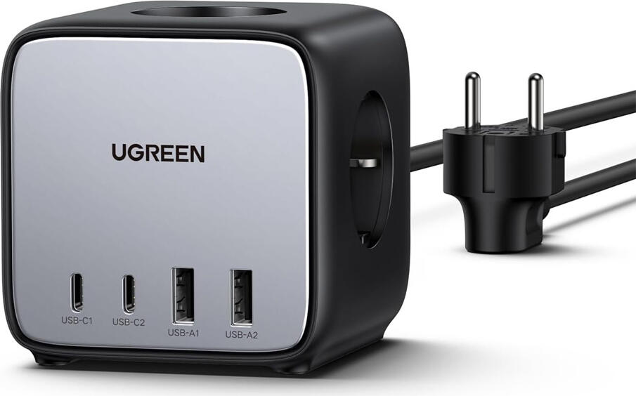 UGREEN DigiNest Cube 65W GaN III Prelungitor si Incarcator 7-in-1 CD268, 3 Prize AC, 2 USB-C, 2 USB-A, PD 3.0, QC 4+, Max 3680W, Cablu 1.8m, Negru