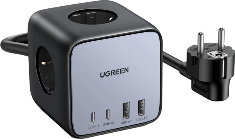 UGREEN DigiNest Cube 65W GaN III Prelungitor si Incarcator 7-in-1 CD268, 3 Prize AC, 2 USB-C, 2 USB-A, PD 3.0, QC 4+, Max 3680W, Cablu 1.8m, Negru