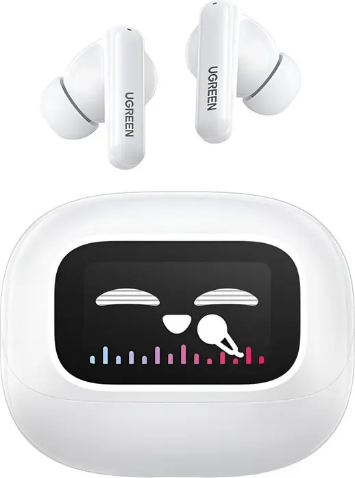 Casca TWS UGREEN HiTune T6 Magic WS211 cu Etui Ecran LCD, ANC Hibrid 52dB, Audio Hi-Res LDAC, Bluetooth 5.4, Multipoint, IPX5, Alb