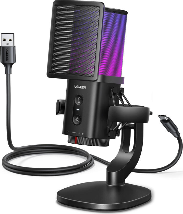 UGREEN Gaming Microphone, Mic for PC 24bit/96kHz, with Quick Mute, Pop Filter, Shock Mount, Volume Knob, Black