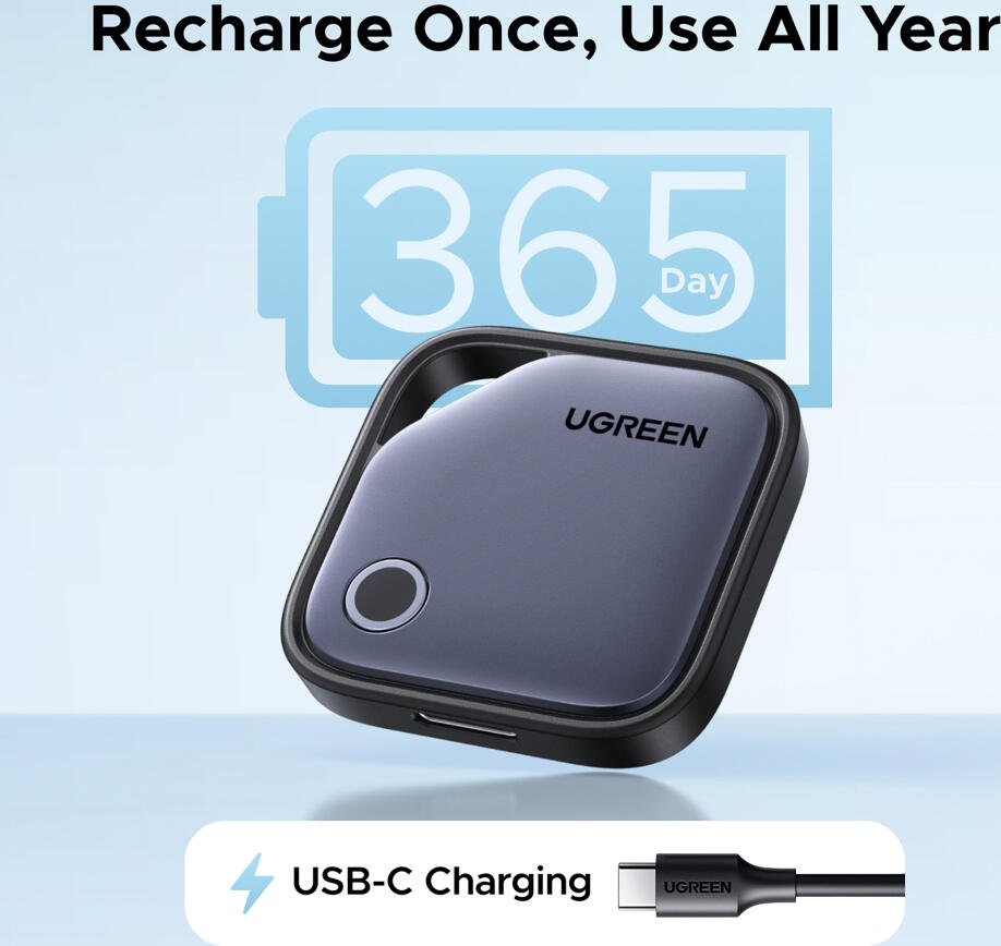 Смарт-трекер GPS UGREEN CM916 FineTrack G, совместимый с Apple Find My и Android, аккумулятор 90 мАч, до 1 года работы, USB-C, черный