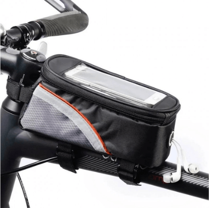 Water-Resistant Bicycle Handlebar and Frame Phone Bag with Touch-Screen Compatible Transparent Sleeve and Quick-Attachment Straps