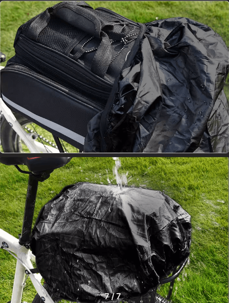 Geanta pentru Portbagaj Bicicleta cu Husa Impermeabila de Ploaie, Material Rezistent la Apa, Benzi Reflexive de Siguranta, 35x23x24cm, Neagra