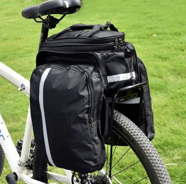 Geanta pentru Portbagaj Bicicleta cu Husa Impermeabila de Ploaie, Material Rezistent la Apa, Benzi Reflexive de Siguranta, 35x23x24cm, Neagra