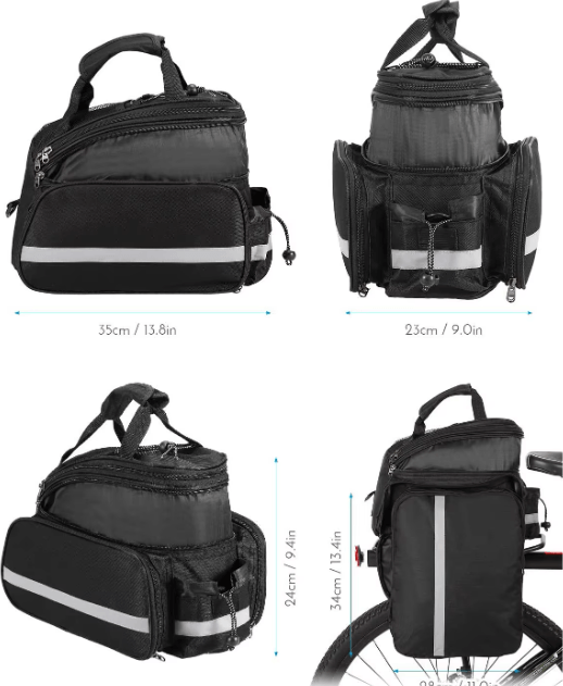 Geanta pentru Portbagaj Bicicleta cu Husa Impermeabila de Ploaie, Material Rezistent la Apa, Benzi Reflexive de Siguranta, 35x23x24cm, Neagra