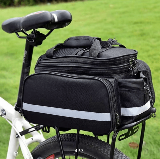 Geanta pentru Portbagaj Bicicleta cu Husa Impermeabila de Ploaie, Material Rezistent la Apa, Benzi Reflexive de Siguranta, 35x23x24cm, Neagra