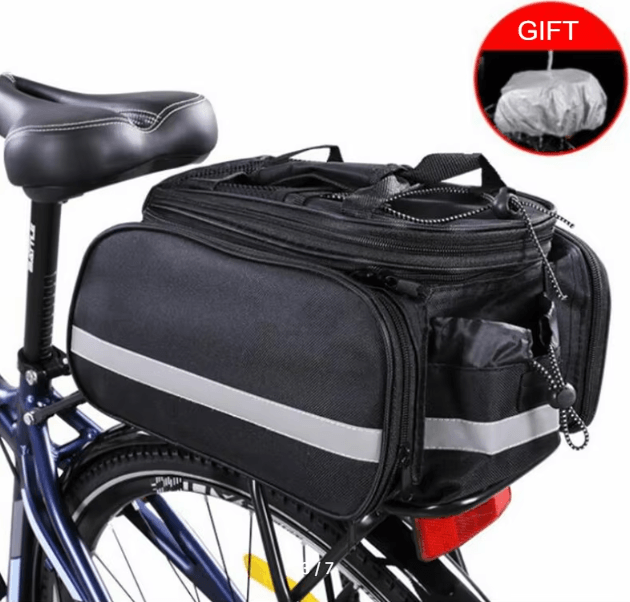 Geanta pentru Portbagaj Bicicleta cu Husa Impermeabila de Ploaie, Material Rezistent la Apa, Benzi Reflexive de Siguranta, 35x23x24cm, Neagra