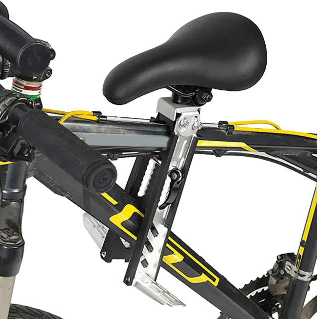 Child Bike Seat Frame Mount Kit with Adjustable Saddle, Support Rod and Handlebar Grips for Medium to Large Bicycle Frames, Black