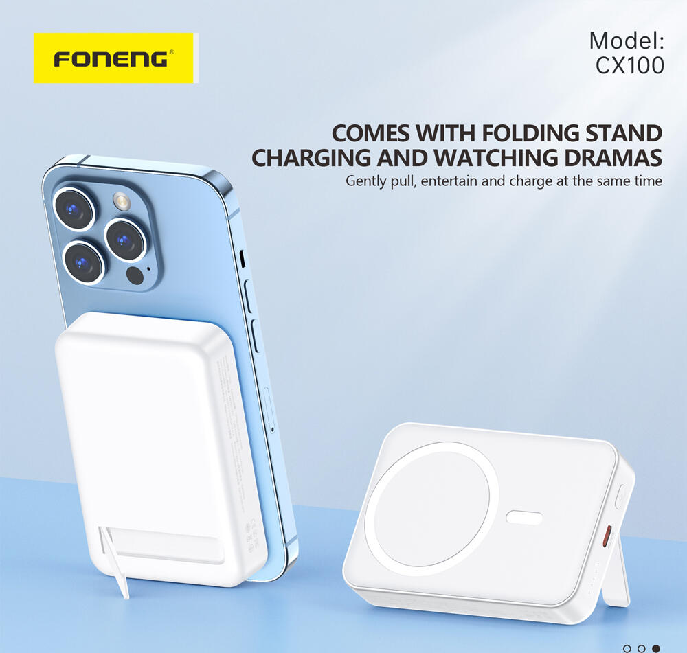 Foneng CX100 Magnetic Wireless Power Bank 10000mAh, 20W PD Fast Charging Type-C, 15W Wireless Output, Foldable Kickstand, Qi Compatible