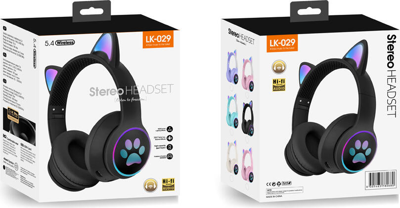 Musen LK-029 Wireless On-Ear Headphones, Purple, Bluetooth 5.4, 40mm Driver, RGB Lighting, Hi-Fi Stereo, Foldable Ergonomic Design, Integrated Mic, USB-C