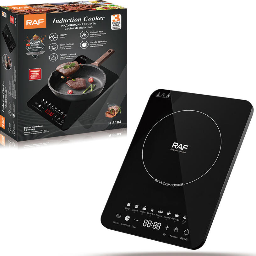 Plita cu Inductie Raf R.8104 2200W, Control Digital Touch, Suprafata de Sticla, 8 Moduri de Gatire, Temporizator, Protectie Supraincalzire, Neagra