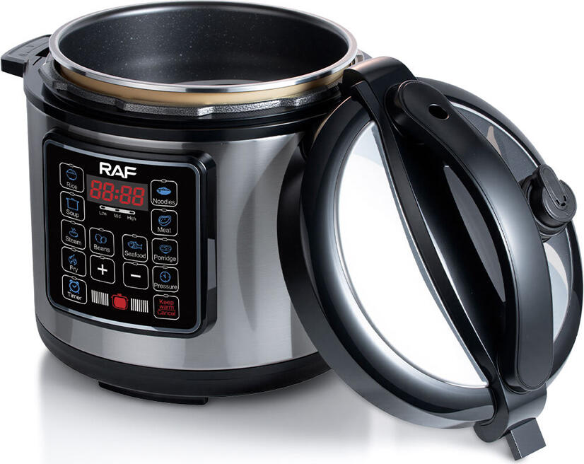 Raf R.0168 Electric Pressure Cooker Multicooker, 6L Capacity, 1000W, Stainless Steel, Non-Stick Inner Pot, Digital Display, 8 Preset Programs, Silver