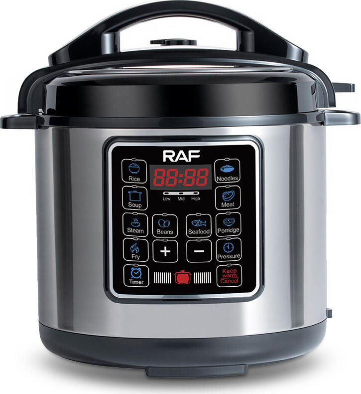 Raf R.0168 Electric Pressure Cooker Multicooker, 6L Capacity, 1000W, Stainless Steel, Non-Stick Inner Pot, Digital Display, 8 Preset Programs, Silver