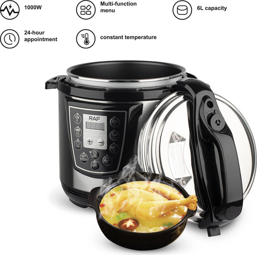 Raf R.177 Electric Pressure Cooker Multicooker, 6L Capacity, 1000W, 13 Intelligent Programs, Non-stick Aluminium Pot, 24h Timer, Steel Housing