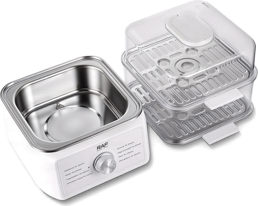 aparat de gatit cu aburi electric Raf R.5431, 1200W, Capacitate Totala 8.3L, Design cu Doua Niveluri, Baza din Otel Inoxidabil, Alb