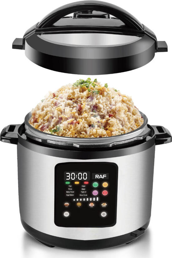 Multicooker Raf R.172 Olla sub Presiune Electrica, Capacitate 6L, 1000W, Otel Inoxidabil, Vas Aluminiu Antiaderent, Display LED Digital, Timer 24h