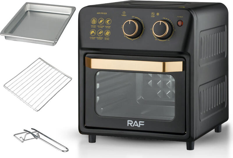 Cuptor Electric cu Convecție Raf R.5347B, Friteuza cu Aer Cald și Toaster, Capacitate 12L-14L, 1250W, 80-230°C, Timer 60min, Inox, Negru