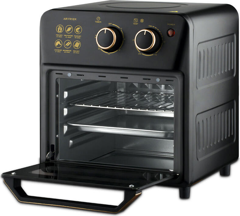 Cuptor Electric cu Convecție Raf R.5347B, Friteuza cu Aer Cald și Toaster, Capacitate 12L-14L, 1250W, 80-230°C, Timer 60min, Inox, Negru