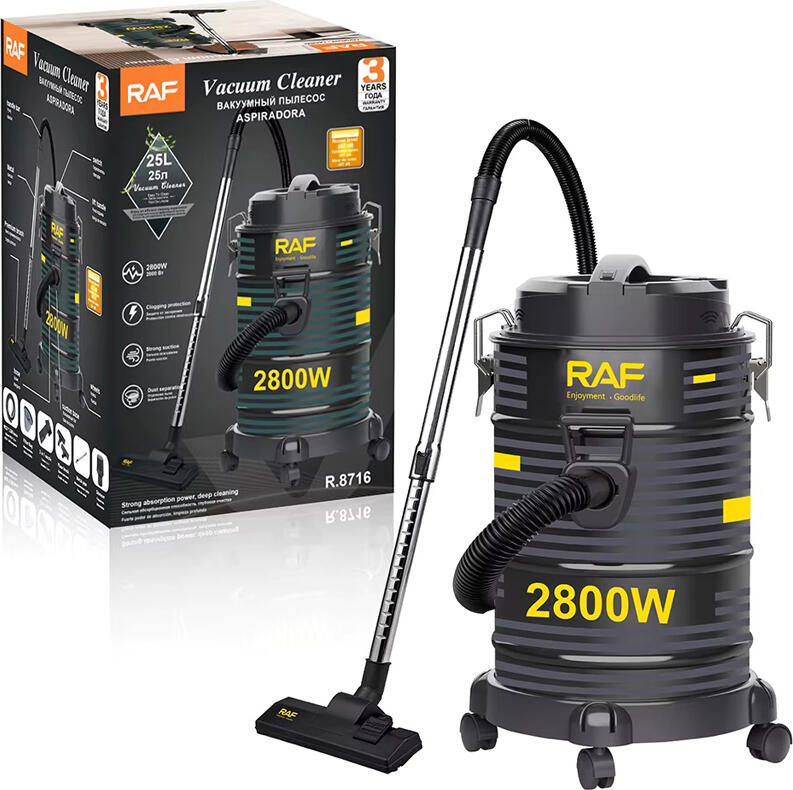 Aspirator Industrial Raf R.8716 2800W, Rezervor 25L, Aspiratie Umed, Actiune Ciclonica, Sistem Separare Praful, Plastic si Fier, Negru