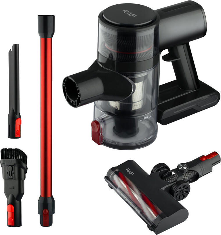 Raf R.8675 3-in-1 Cordless Vacuum Cleaner, 120W, 2200mAh Rechargeable Battery, 0.7L Cyclonic Dust Bin, Washable Filter, Red, with Accessory Kit