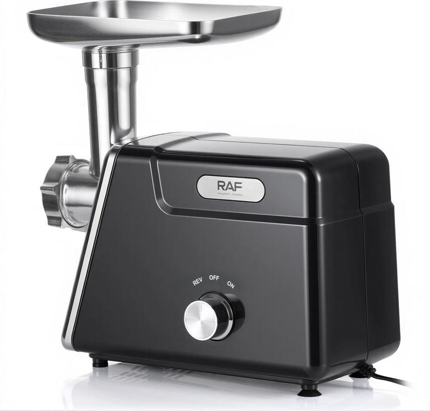 Masina de tocit carne electrica Raf R.3405 800W, Corp din Metal si ABS, Functie Reverse, cu Discuri de Tocma si Accesoriu pentru Salamuri, Neagra