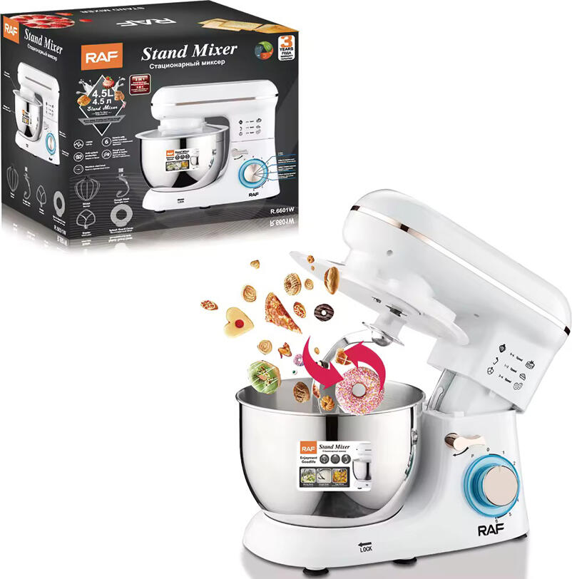 Mixer Planetar Raf R.6601, Motor 1300W, Bol Inox 4.5L, 6 Viteze si Functie Pulse, Angrenaje Metalice, cu Cratere pentru Aluat, Tel si Padulele
