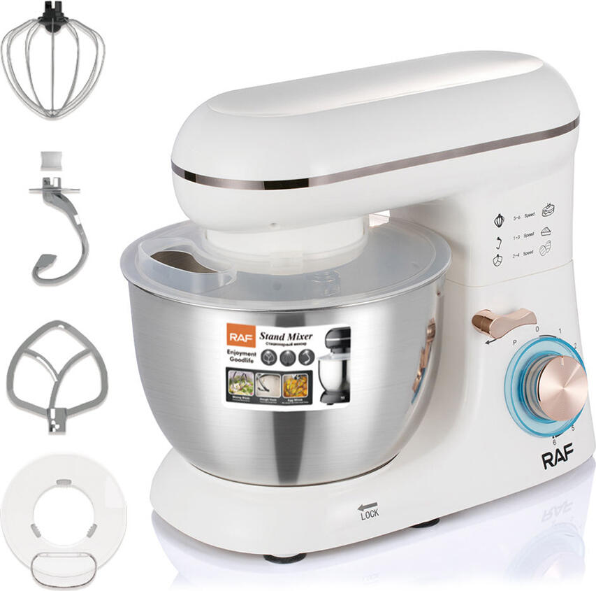 Mixer Planetar Raf R.6601, Motor 1300W, Bol Inox 4.5L, 6 Viteze si Functie Pulse, Angrenaje Metalice, cu Cratere pentru Aluat, Tel si Padulele