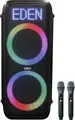 Box Party Eden ED-851 120W, 2 Woofere de 8", 2 Tweeter de 2.5", Bluetooth 5.0, 2 Microfoane Wireless UHF, LED RGB, Rezistenta IPX4, Negru