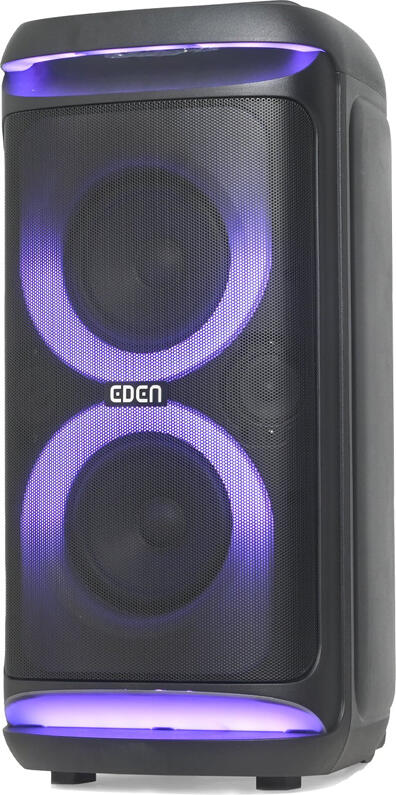 Box Parti Portabil Eden ED-633, 100W Peak, 2 Microfoane Wireless UHF, Bluetooth 5.0, Iluminare RGB LED, Rezistenta IPX4, TWS, Karaoke, Negru