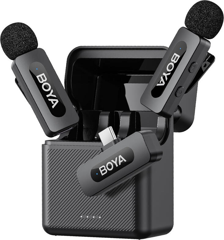 Boya Ultracompact 2.4GHz Dual-Channel Wireless Microphone System (BY-V30), Type-C Jack, Black