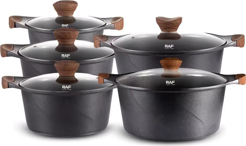 Raf Cookware Set Pans With Lids R.80003, 5pcs Set, Black